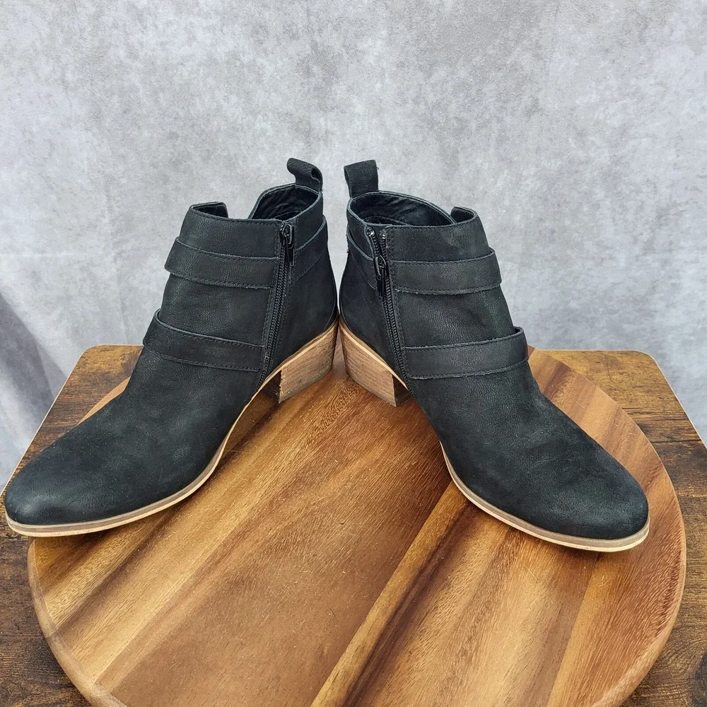 Susina Ankle Boots Womens 8.5 M Black Leather Buckle Side Zip‎ Booties Pull On